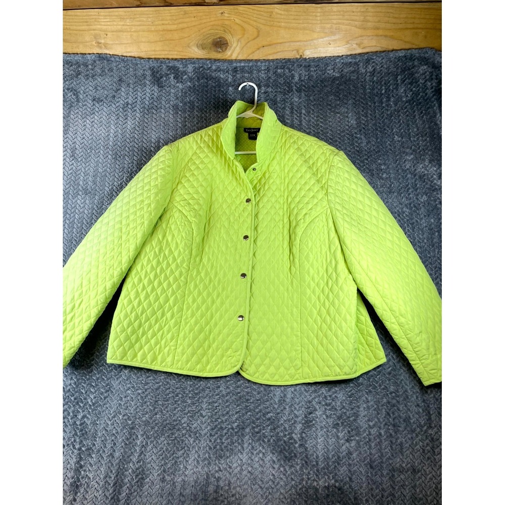Tara Jones Quilted Jacket Womens 22W Lime Green Lightweight Winter Snap Front